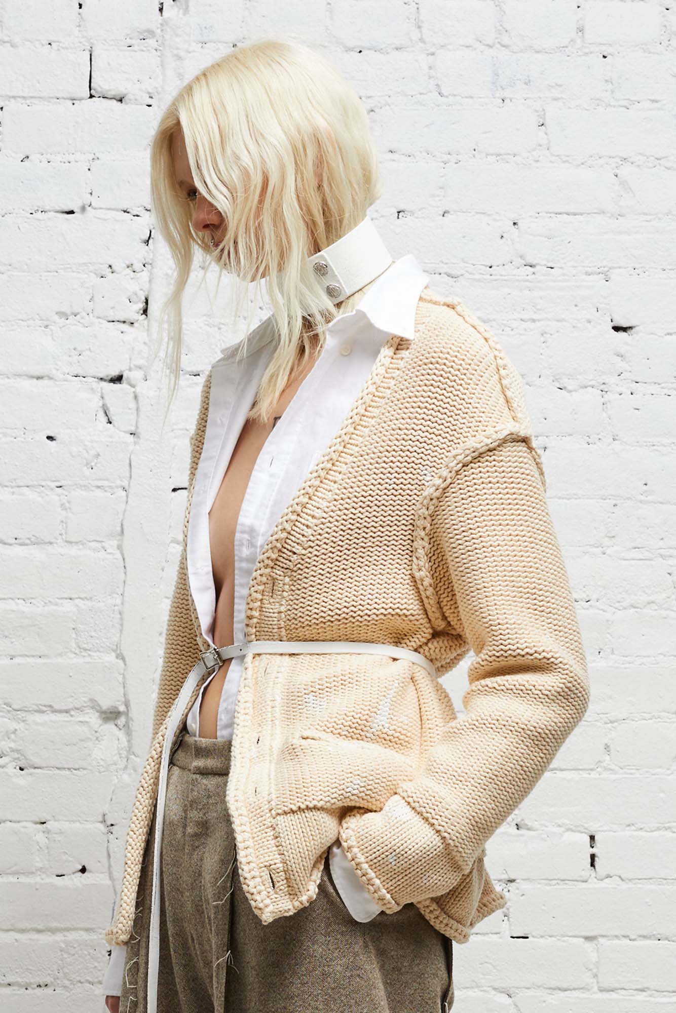 ROLLED EDGE BOXY CARDIGAN - NATURAL