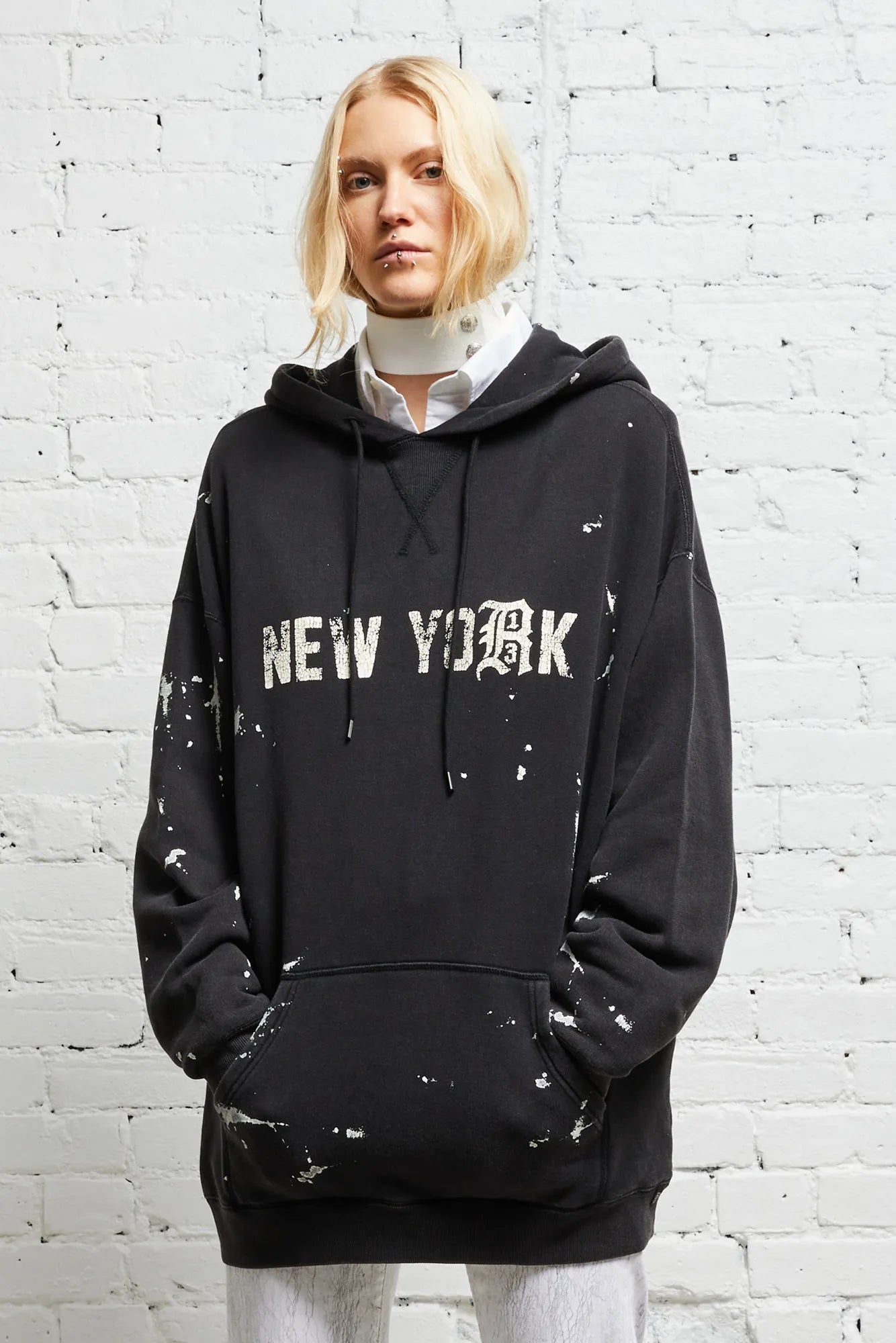 R13 NEW YORK HOODIE - ACID BLACK