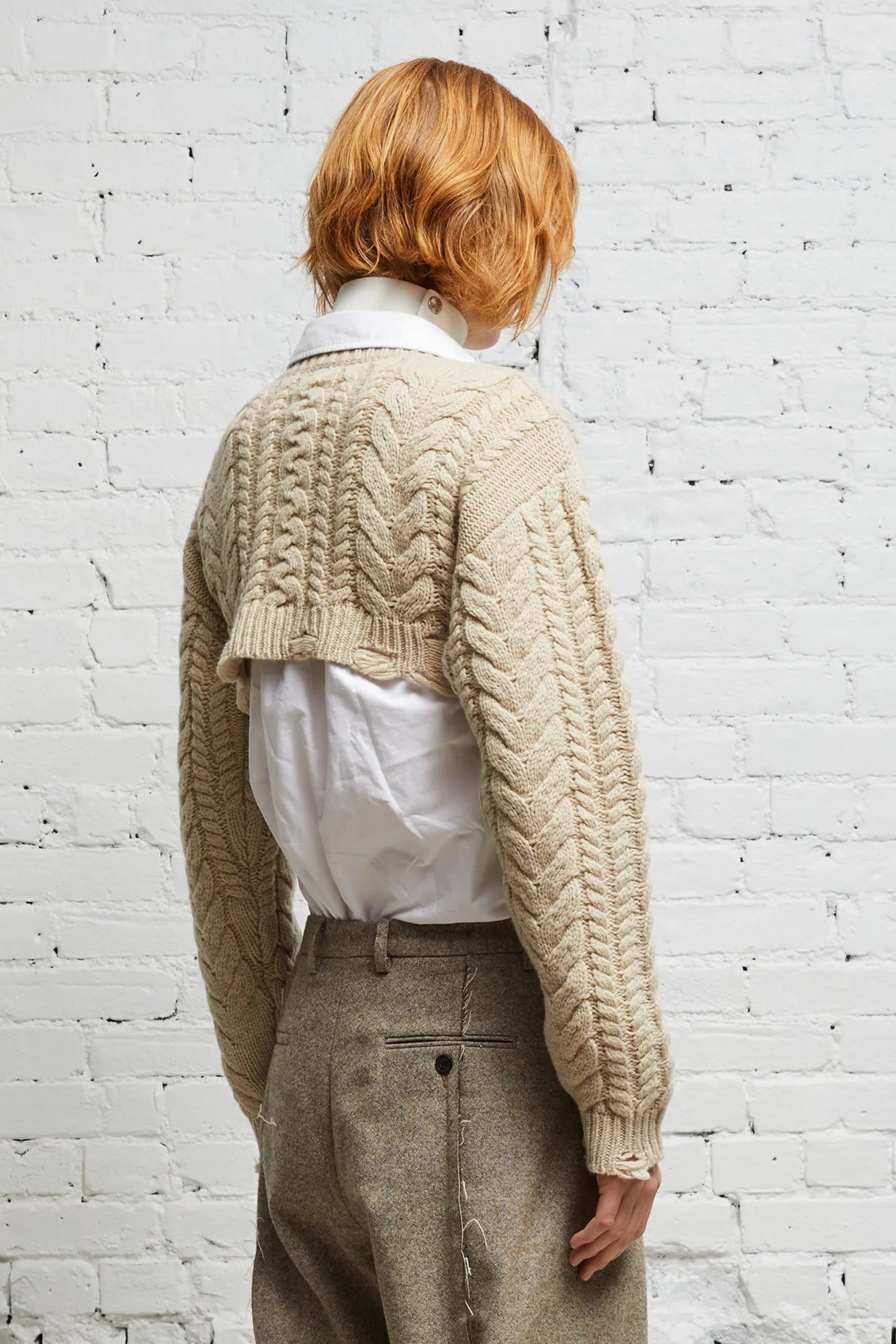 CROPPED CABLE SWEATER - OATMEAL