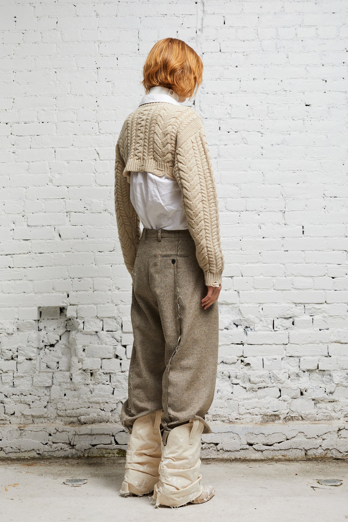 CROPPED CABLE SWEATER - OATMEAL