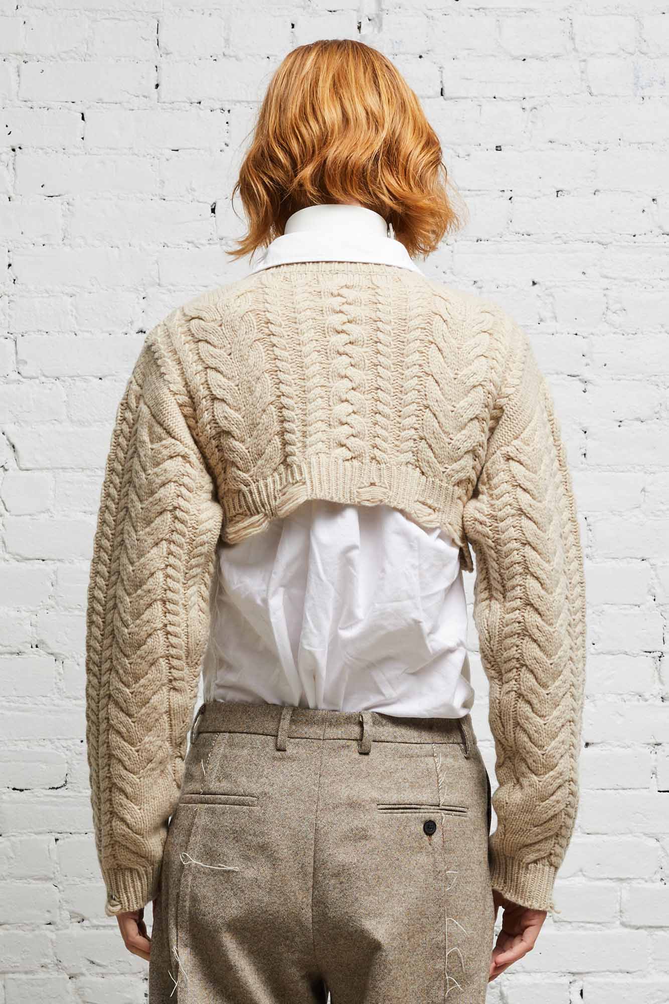 CROPPED CABLE SWEATER - OATMEAL