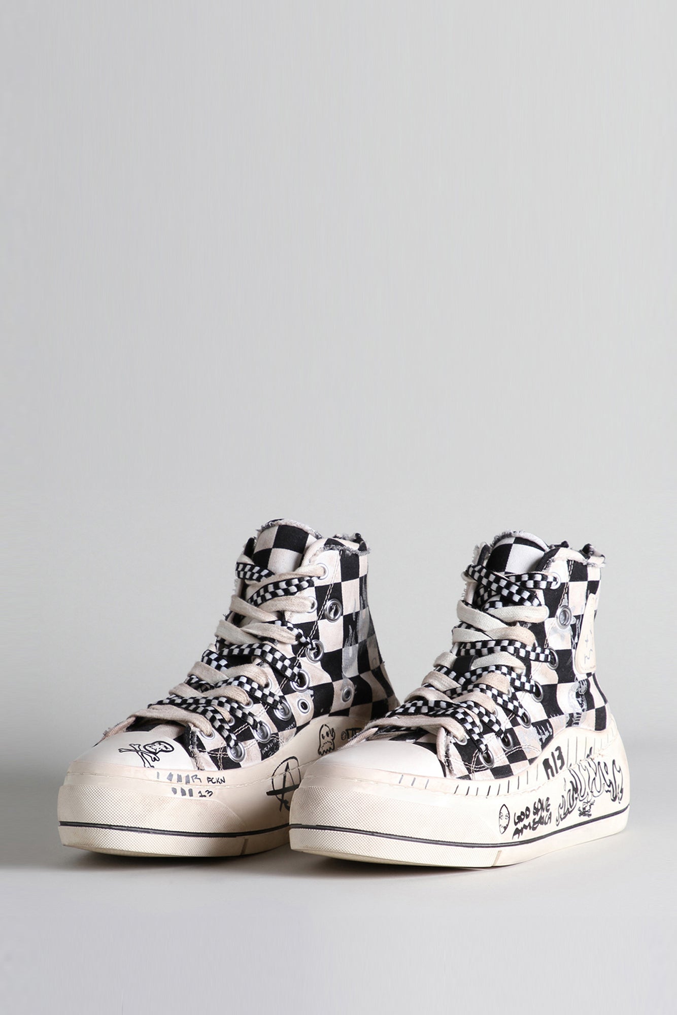 DOUBLE GROMMET KURT HIGH TOP SNEAKER - B/W CHECKER W/ GRAFFITI