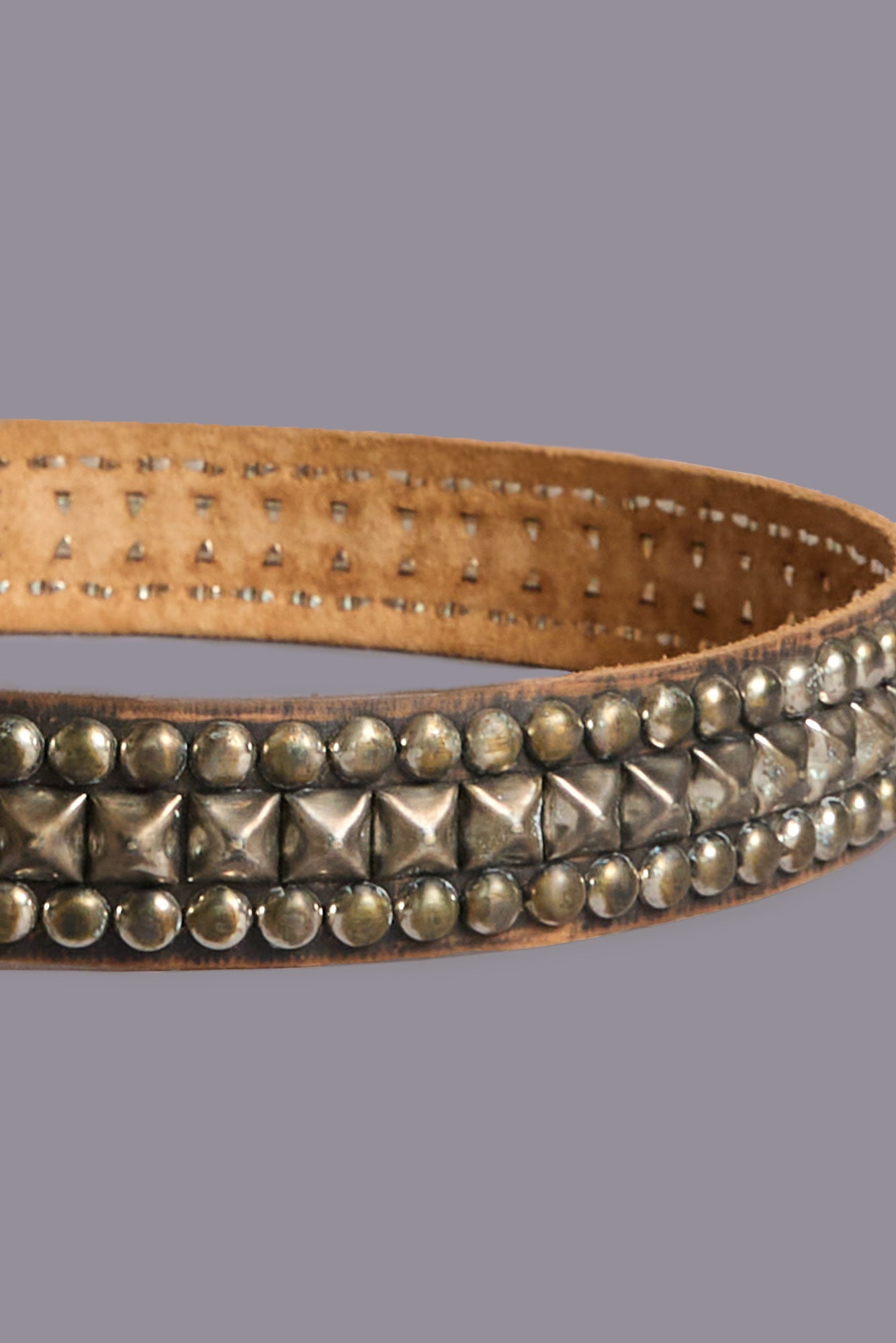 STUDDED R13 LOGO BUCKLE BELT - BROWN