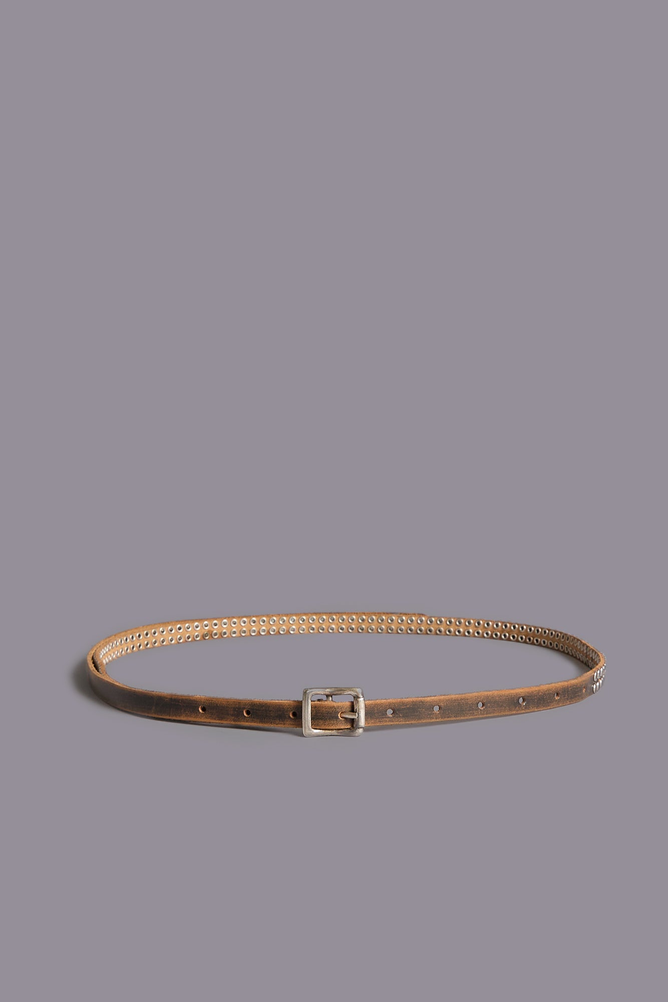 STUDDED R13 SKINNY BELT - BROWN