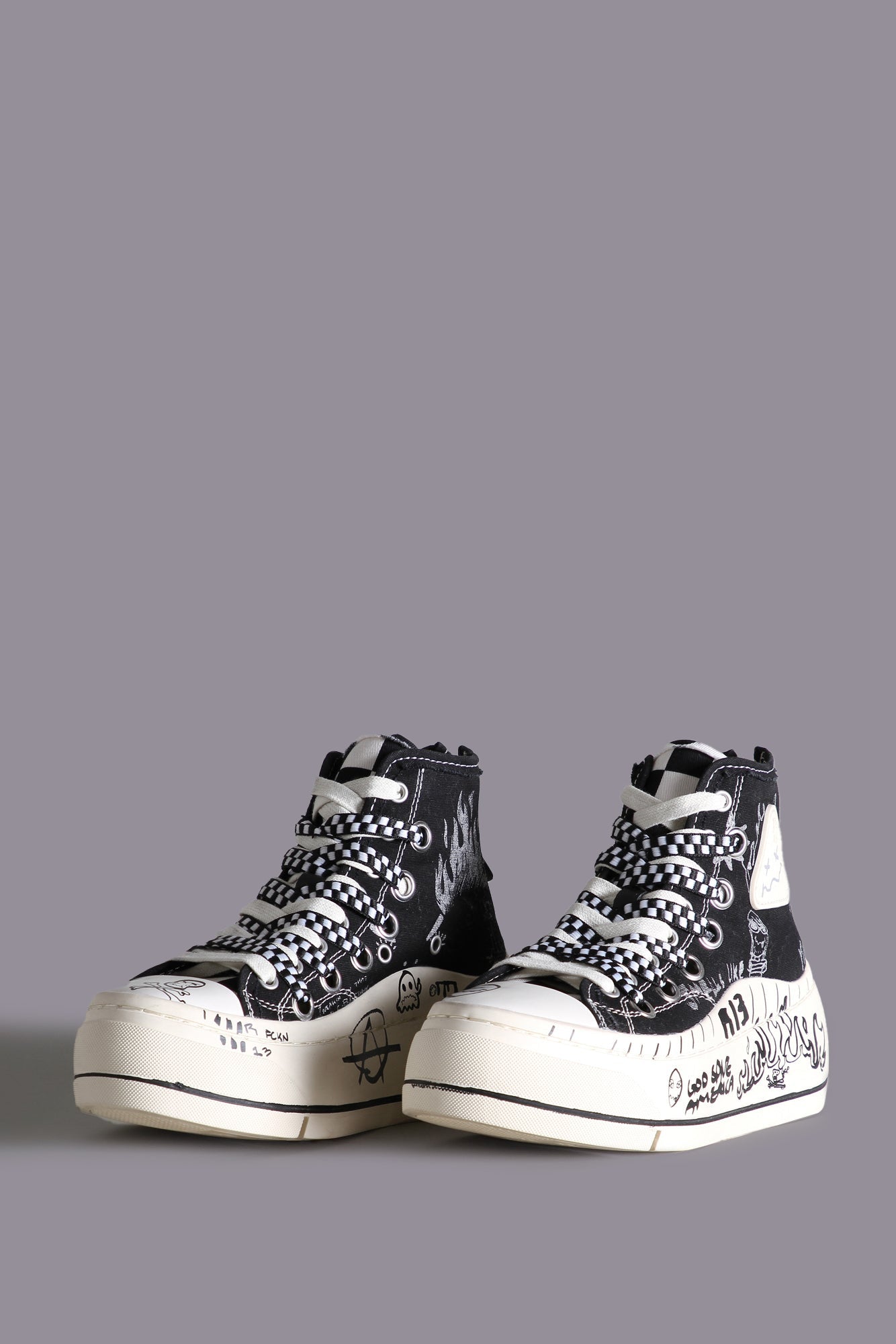 DOUBLE GROMMET KURT HIGH TOP SNEAKER - BLACK GRAFFITI CHECKER