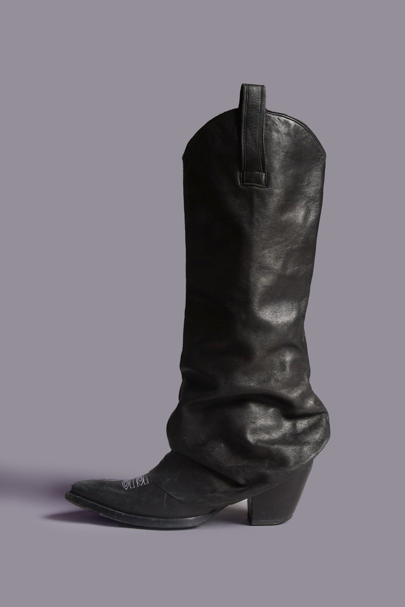 MID COWBOY BOOTS WITH SLEEVE - BLACK LEATHER